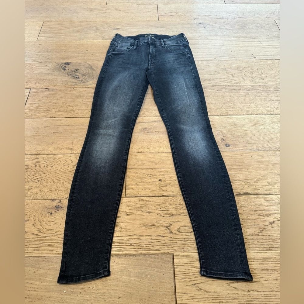 Mother The Looker Skinny Jeans Cat Got Yo Tongue? Faded Black Grey Size 25 (847)
